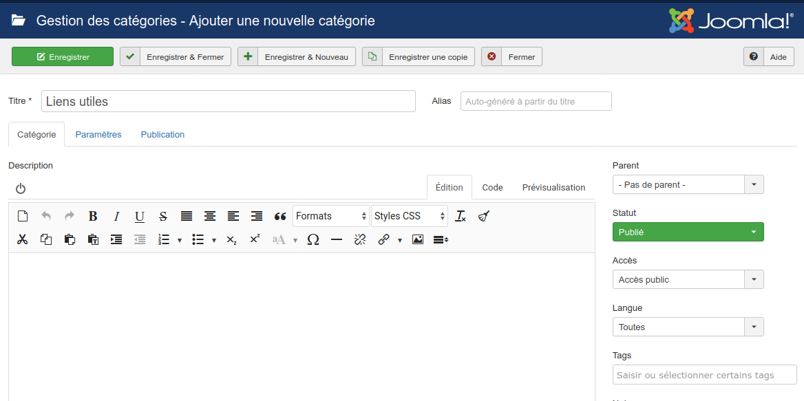 Nouvelle catégorie de liens Nouvelle catégorie de liens